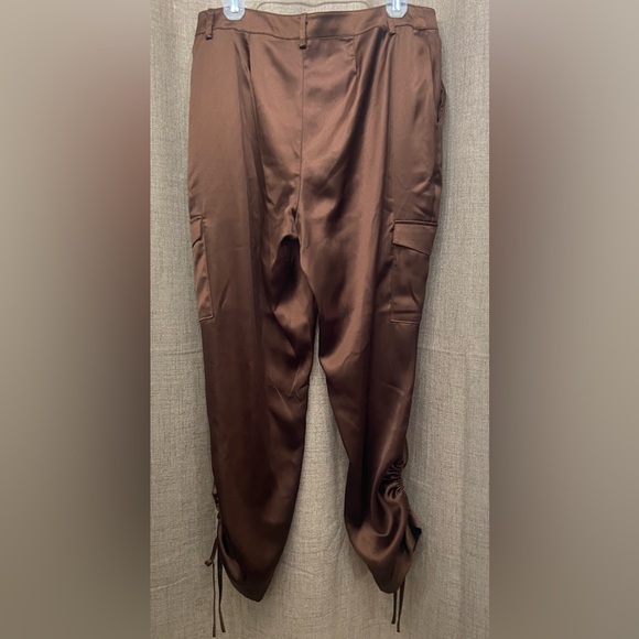 Satin Brown Cargo Pants - Picture 6 of 9